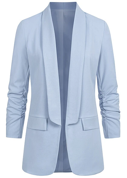 Cloud5ive Damen 7/8 Arm Long Blazer M. Schulterpolster Offener Schnitt Sky Blau 3 Cloud5ive Damen 7/8 Arm Long Blazer M. Schulterpolster Offener Schnitt Sky Blau