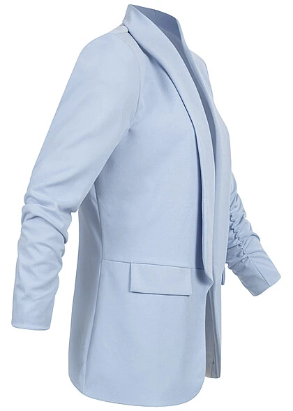 Cloud5ive Damen 7/8 Arm Long Blazer M. Schulterpolster Offener Schnitt Sky Blau 4 Cloud5ive Damen 7/8 Arm Long Blazer M. Schulterpolster Offener Schnitt Sky Blau – Bild 2