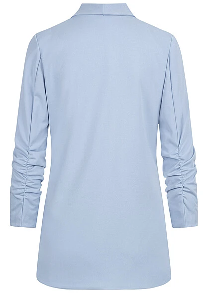 Cloud5ive Damen 7/8 Arm Long Blazer M. Schulterpolster Offener Schnitt Sky Blau 5 Cloud5ive Damen 7/8 Arm Long Blazer M. Schulterpolster Offener Schnitt Sky Blau – Bild 3