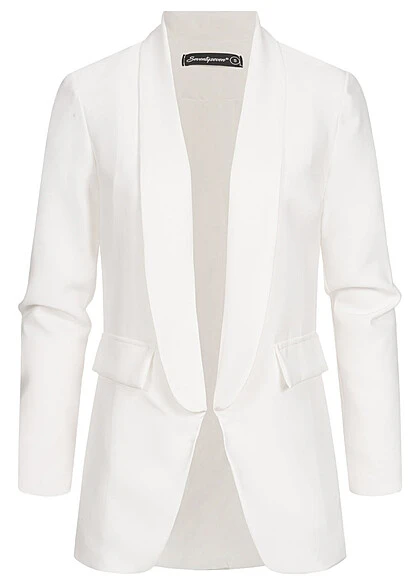 Seventyseven X Anniju Damen Longform Blazer 2 Deko Taschen Schulterpolster Weiss 4 Seventyseven X Anniju Damen Longform Blazer 2 Deko Taschen Schulterpolster Weiss – Bild 2