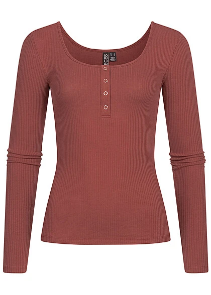 Pieces Damen NOOS Ribbed Longsleeve 4 Druckknöpfe Apple Butter Rot Braun 3 Pieces Damen NOOS Ribbed Longsleeve 4 Druckknöpfe Apple Butter Rot Braun