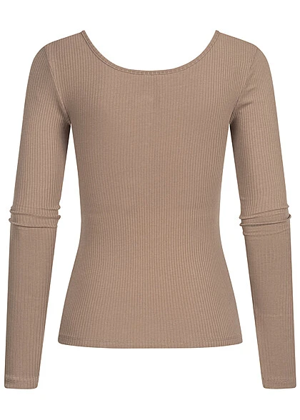 Pieces Damen NOOS Ribbed Longsleeve 4 Druckknöpfe Fossil Braun 4 Pieces Damen NOOS Ribbed Longsleeve 4 Druckknöpfe Fossil Braun – Bild 2