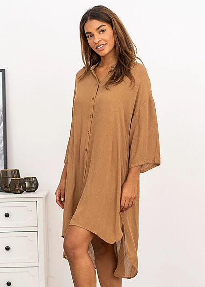 VILA Damen 7/8 Arm Viskose Blusenkleid Mit Stehkragen & Knopfleiste Toasted Coconut 5 VILA Damen 7/8 Arm Viskose Blusenkleid Mit Stehkragen & Knopfleiste Toasted Coconut – Bild 3