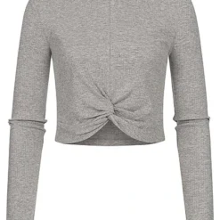 Noisy May Damen NOOS Leichter Longsleeve Pullover Mit Drehdetail Vorne Hell Grau Mel