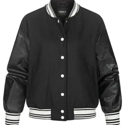 ONLY Damen Blousonjacke College Bomber Jacke 2-Pockets Druckknopfleiste Schwarz