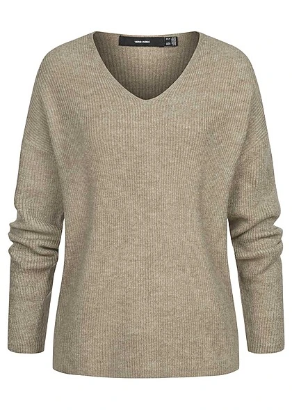 Vero Moda Damen NOOS Pullover Sweater Langarm Mit V-Neck Oak Braun Melange 3 Vero Moda Damen NOOS Pullover Sweater Langarm Mit V-Neck Oak Braun Melange