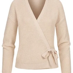 Vero Moda Damen Wickelcardigan Strickjacke Mit Bindedetail Oatmeal Beige