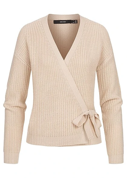 Vero Moda Damen Wickelcardigan Strickjacke Mit Bindedetail Oatmeal Beige 3 Vero Moda Damen Wickelcardigan Strickjacke Mit Bindedetail Oatmeal Beige