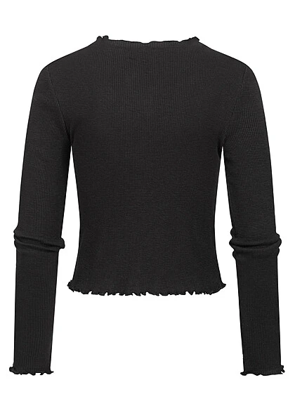 Vero Moda Damen NOOS Cardigan Mit V-Neck Und Knopfleiste Frilldetails Am Saum Schwarz 4 Vero Moda Damen NOOS Cardigan Mit V-Neck Und Knopfleiste Frilldetails Am Saum Schwarz – Bild 2