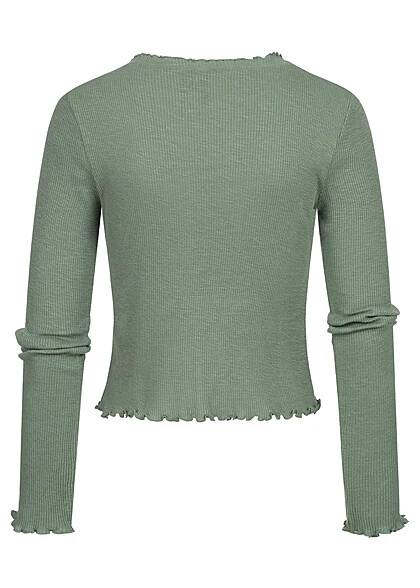 Vero Moda Damen NOOS Cardigan Mit V-Neck Und Knopfleiste Frilldetails Am Saum Grün 4 Vero Moda Damen NOOS Cardigan Mit V-Neck Und Knopfleiste Frilldetails Am Saum Grün – Bild 2