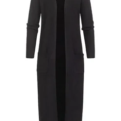 ONLY Damen NOOS Longform Strickcardigan Mit 2 Taschen Offener Schnitt Schwarz