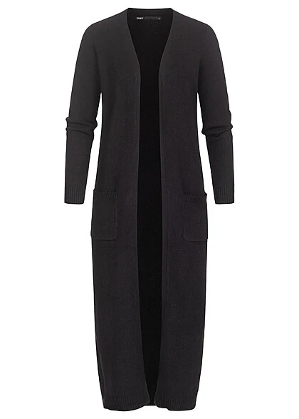 ONLY Damen NOOS Longform Strickcardigan Mit 2 Taschen Offener Schnitt Schwarz 3 ONLY Damen NOOS Longform Strickcardigan Mit 2 Taschen Offener Schnitt Schwarz