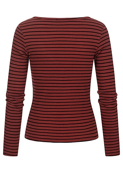 VILA Damen NOOS V-Neck Top Langarm Mit Knopfleiste Gestreift Rot Schwarz 4 VILA Damen NOOS V-Neck Top Langarm Mit Knopfleiste Gestreift Rot Schwarz – Bild 2