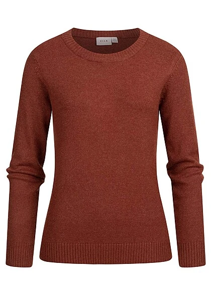 VILA Damen NOOS Weicher Strickpullover Sweater Mit Rippdetails Fired Brick Rot 3 VILA Damen NOOS Weicher Strickpullover Sweater Mit Rippdetails Fired Brick Rot