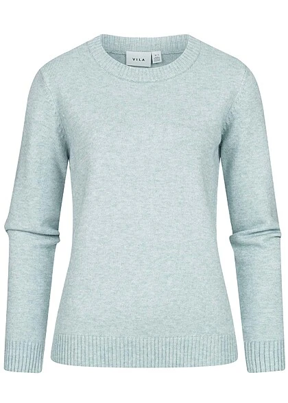 VILA Damen Weicher Rundhals Strickpullover Sweater Mit Rippdetails Tourmaline Türkis 3 VILA Damen Weicher Rundhals Strickpullover Sweater Mit Rippdetails Tourmaline Türkis