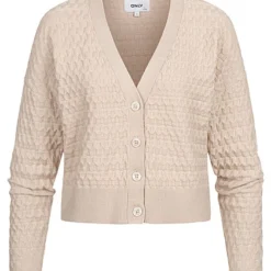 ONLY Damen Crop V-Neck Cardigan Mit Strukturstoff Pumice Stone Beige