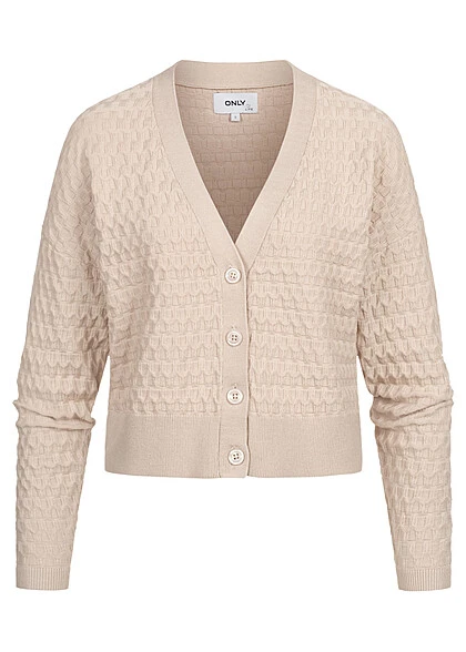 ONLY Damen Crop V-Neck Cardigan Mit Strukturstoff Pumice Stone Beige 3 ONLY Damen Crop V-Neck Cardigan Mit Strukturstoff Pumice Stone Beige