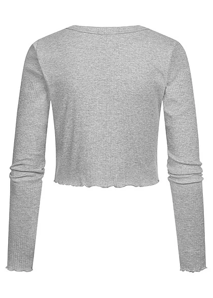 Noisy May Damen NOOS Crop Cardigan Mit Knopfleiste Und Frilldetails Hellgrau Melange 4 Noisy May Damen NOOS Crop Cardigan Mit Knopfleiste Und Frilldetails Hellgrau Melange – Bild 2