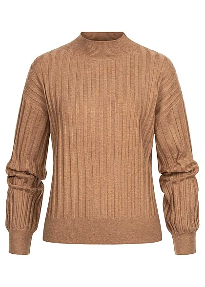 VILA Damen Ribbed Sweater Pullover Mit Strukturstoff Toasted Coconut Braun 3 VILA Damen Ribbed Sweater Pullover Mit Strukturstoff Toasted Coconut Braun