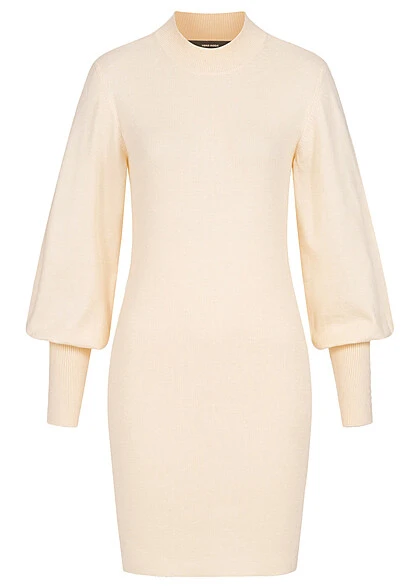 Vero Moda Damen High-Neck Kleid Mit Ballonärmeln Birch Beige 3 Vero Moda Damen High-Neck Kleid Mit Ballonärmeln Birch Beige