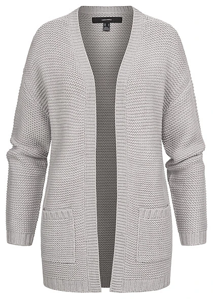Vero Moda Damen NOOS Cardigan Offene Strickjacke Mit V-Neck Hell Grau Melange 3 Vero Moda Damen NOOS Cardigan Offene Strickjacke Mit V-Neck Hell Grau Melange