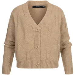 Vero Moda Damen Cardigan Mit V-Neck Und Knopfleiste Silver Mink Braun