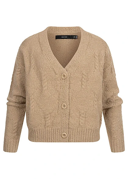 Vero Moda Damen Cardigan Mit V-Neck Und Knopfleiste Silver Mink Braun 3 Vero Moda Damen Cardigan Mit V-Neck Und Knopfleiste Silver Mink Braun