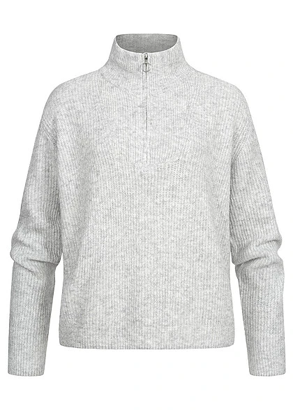 Vero Moda Damen High-Neck Sweater Mit Half-Zipper Hell Grau Melange 4 Vero Moda Damen High-Neck Sweater Mit Half-Zipper Hell Grau Melange – Bild 2