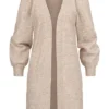 Vero Moda Damen Cardigan Mit Ballonärmeln Und V-Neck Birch Beige Melange