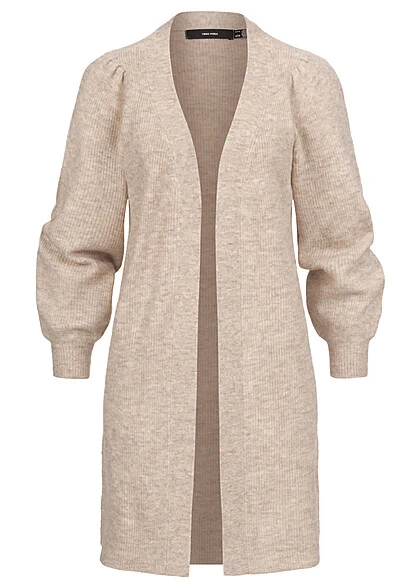 Vero Moda Damen Cardigan Mit Ballonärmeln Und V-Neck Birch Beige Melange 3 Vero Moda Damen Cardigan Mit Ballonärmeln Und V-Neck Birch Beige Melange