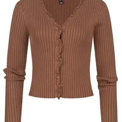 Vero Moda Damen Cardigan Strickjacke Mit Frill Details Aztec Braun