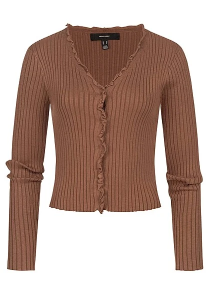 Vero Moda Damen Cardigan Strickjacke Mit Frill Details Aztec Braun 3 Vero Moda Damen Cardigan Strickjacke Mit Frill Details Aztec Braun