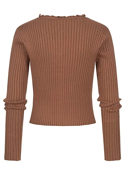 Vero Moda Damen Cardigan Strickjacke Mit Frill Details Aztec Braun 4 Vero Moda Damen Cardigan Strickjacke Mit Frill Details Aztec Braun – Bild 2