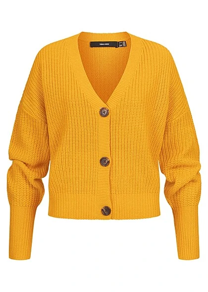 Vero Moda Damen NOOS Cardigan Mit V-Neck Und Knopfleiste Gold Gelb 3 Vero Moda Damen NOOS Cardigan Mit V-Neck Und Knopfleiste Gold Gelb