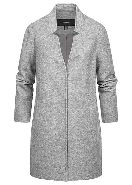 Vero Moda Damen Coatigan Lange V-Neck Blazer Jacke 2-Pockets Hell Grau Melange 3 Vero Moda Damen Coatigan Lange V-Neck Blazer Jacke 2-Pockets Hell Grau Melange