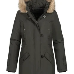 Vero Moda Damen Mantel Parka Kapuze Mit Abnehmb. Kunstfell 4-Pockets Peat Dunkel Grün