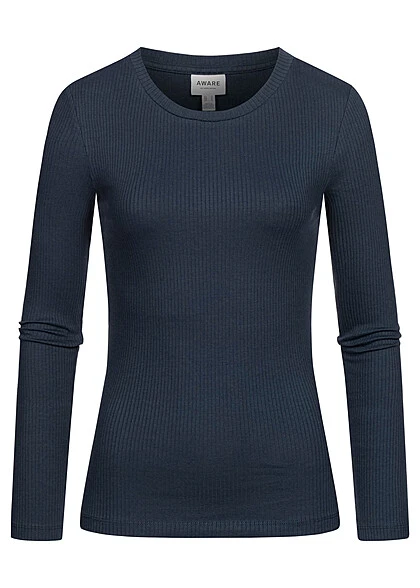 Aware By Vero Moda Damen NOOS Ribbed Longsleeve Navy Blau 3 Aware By Vero Moda Damen NOOS Ribbed Longsleeve Navy Blau