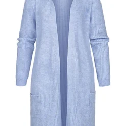 ONLY Damen NOOS Midi Strickcardigan Mit 2-Pockets Airy Hell Blau Melange
