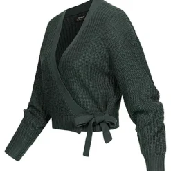 ONLY Damen NOOS Kurzer V-Neck Wickelcardigan Zum Binden Green Gables D. Grün