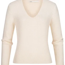 ONLY Damen Strickpullover Langarm Sweater Mit V-Neck Cloud Dancer Weiss