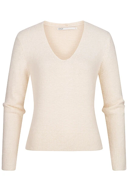 ONLY Damen Strickpullover Langarm Sweater Mit V-Neck Cloud Dancer Weiss 3 ONLY Damen Strickpullover Langarm Sweater Mit V-Neck Cloud Dancer Weiss