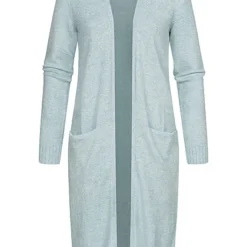 VILA Damen NOOS Longform Cardigan Offener Schnitt 2-Pockets Tourmaline Hell Blau
