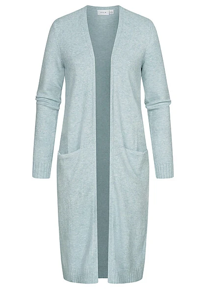 VILA Damen NOOS Longform Cardigan Offener Schnitt 2-Pockets Tourmaline Hell Blau 3 VILA Damen NOOS Longform Cardigan Offener Schnitt 2-Pockets Tourmaline Hell Blau