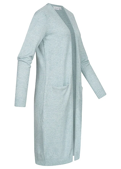 VILA Damen NOOS Longform Cardigan Offener Schnitt 2-Pockets Tourmaline Hell Blau 4 VILA Damen NOOS Longform Cardigan Offener Schnitt 2-Pockets Tourmaline Hell Blau – Bild 2