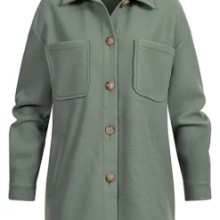 VILA Damen Shacket Jacke Mit 2 Brusttaschen Und Knopfleiste Laurel Wreath Grün