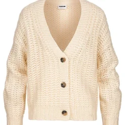 Noisy May Damen NOOS Cardigan Grobstrick Knopfleiste V-Neck Sugar Swizzle Weiss