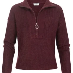 Noisy May Damen NOOS Sweater High-Neck Pullover Mit Zipper Strukturstoff Windsor Wine Rot