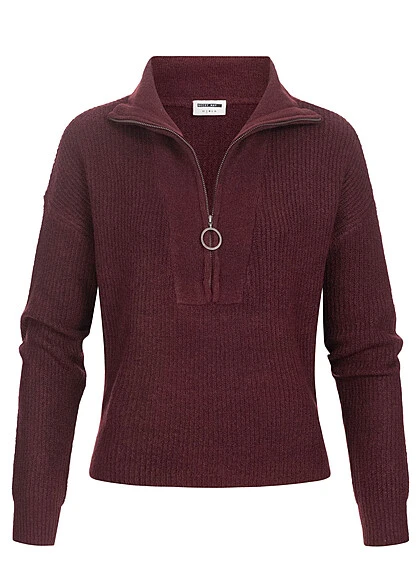 Noisy May Damen NOOS Sweater High-Neck Pullover Mit Zipper Strukturstoff Windsor Wine Rot 3 Noisy May Damen NOOS Sweater High-Neck Pullover Mit Zipper Strukturstoff Windsor Wine Rot