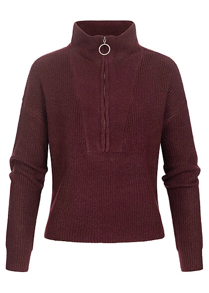 Noisy May Damen NOOS Sweater High-Neck Pullover Mit Zipper Strukturstoff Windsor Wine Rot 4 Noisy May Damen NOOS Sweater High-Neck Pullover Mit Zipper Strukturstoff Windsor Wine Rot – Bild 2