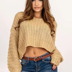 Noisy May Damen NOOS Sweater Pullover Mit Grobstrickmuster Irish Cream Beige